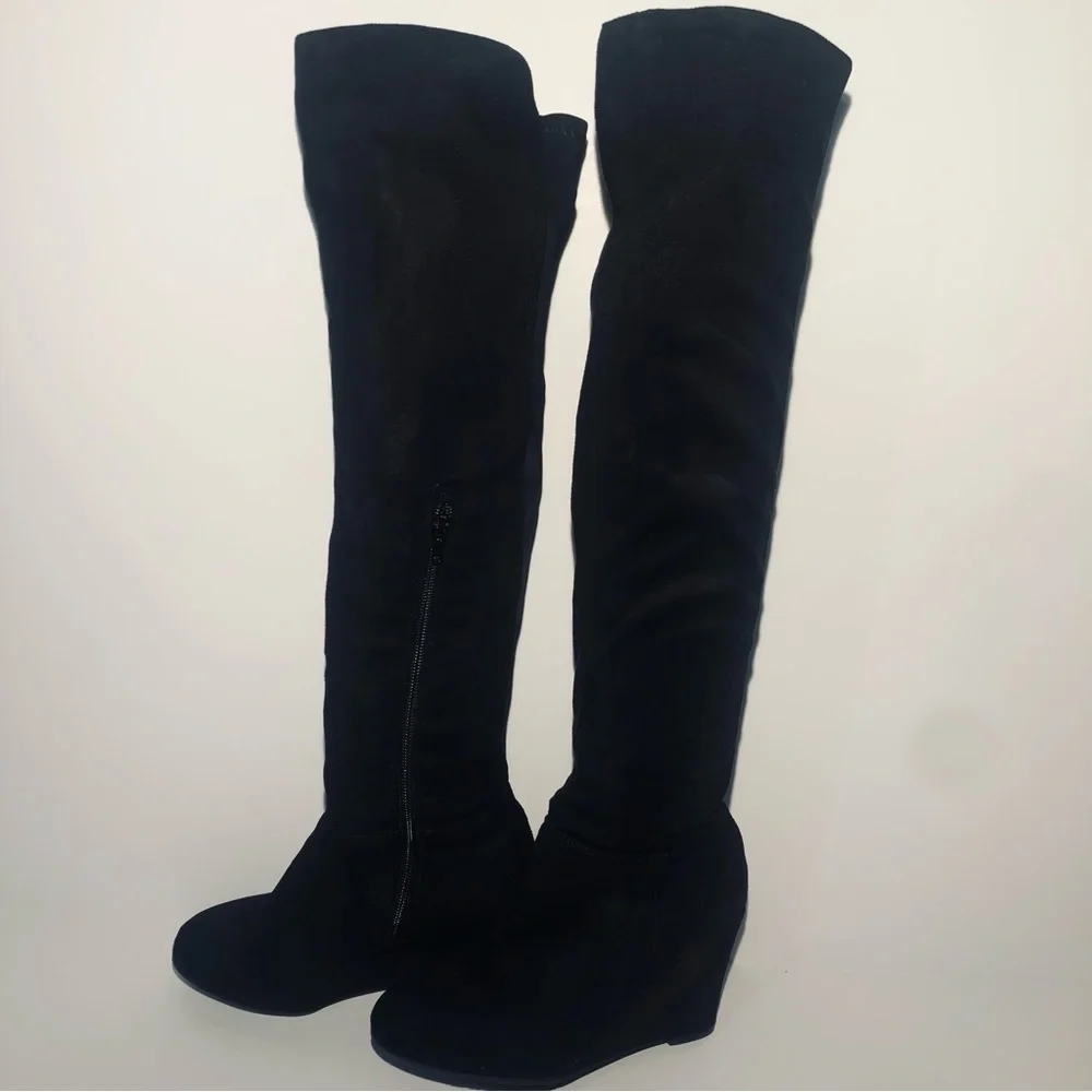 Chinese Laundry Wedge Over the Knee Suede Black Boots. Size 6/ 36.5